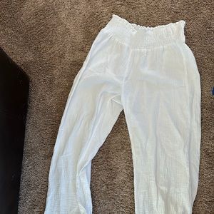 Flowing floor length white linen pants! Would work great as swimsuit cover up